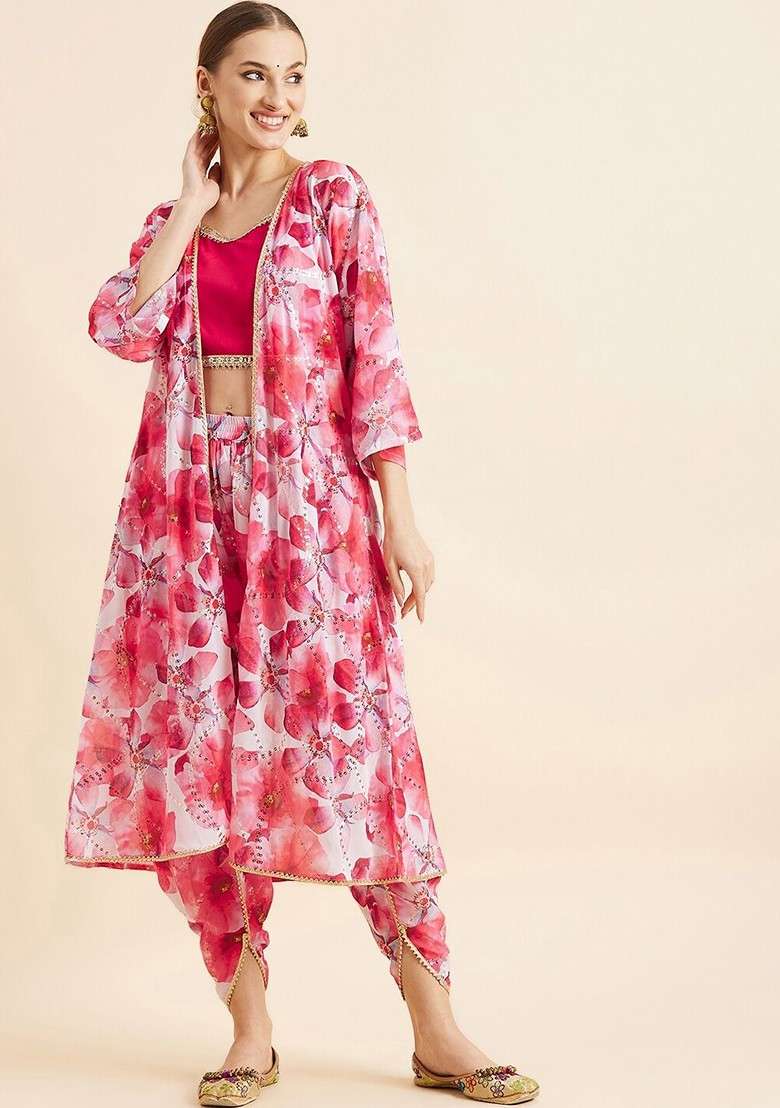 Pink Printed Poly Blend Co Ord Set - Indya