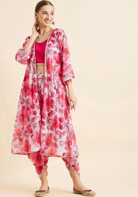 Pink Printed Poly Blend Co Ord Set