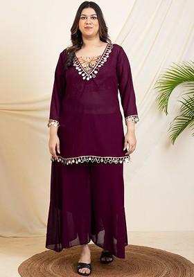 Burgundy Printed Poly Blend Co Ord Set