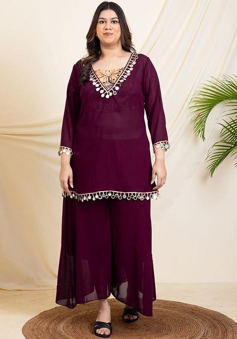 Burgundy Printed Poly Blend Co Ord Set