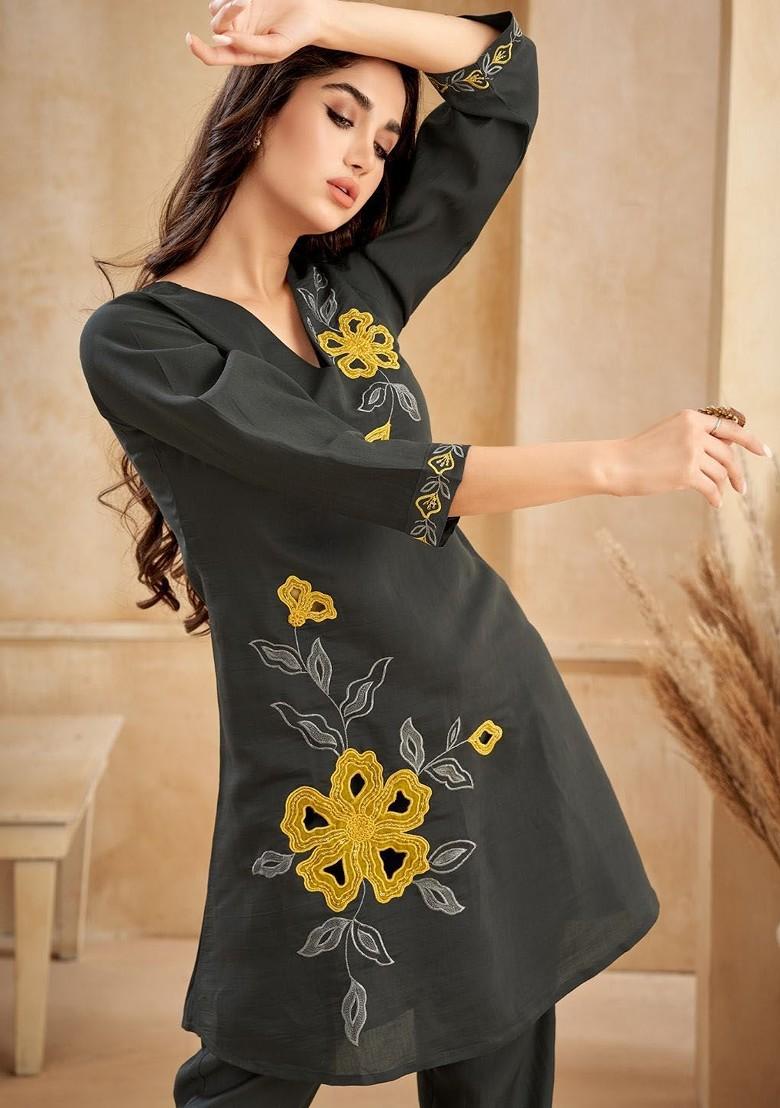 Grey Printed Poly Blend Co Ord Set - Indya