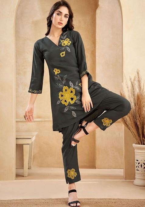 Grey Printed Poly Blend Co Ord Set