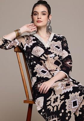 Black Printed Cotton Co Ord Set