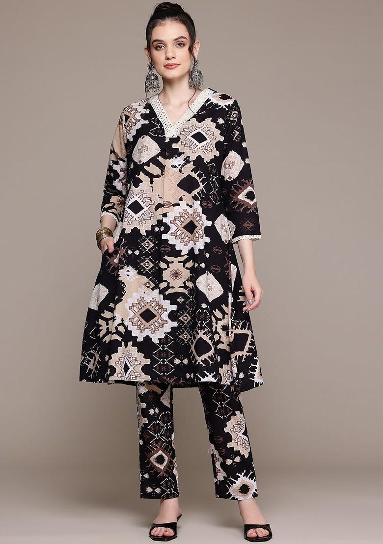Black Printed Cotton Co Ord Set - Indya