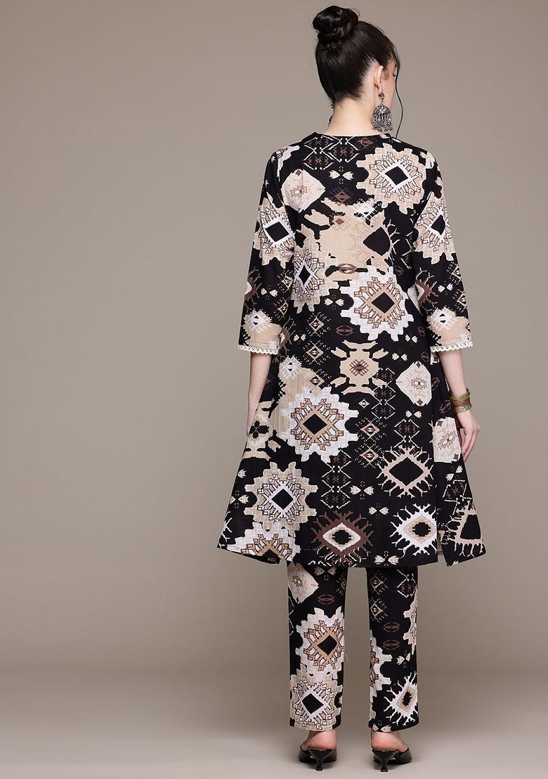 Black Printed Cotton Co Ord Set - Indya