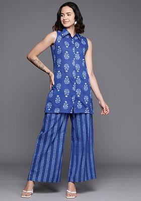 Blue Printed Cotton Co Ord Set