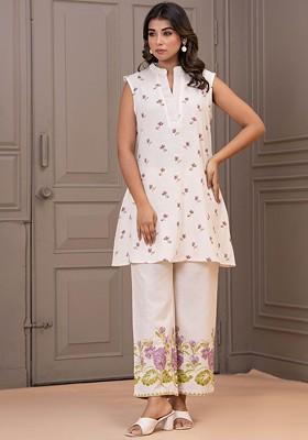 White Printed Cotton Co Ord Set
