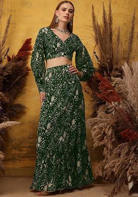 Green Printed Poly Blend Co Ord Set