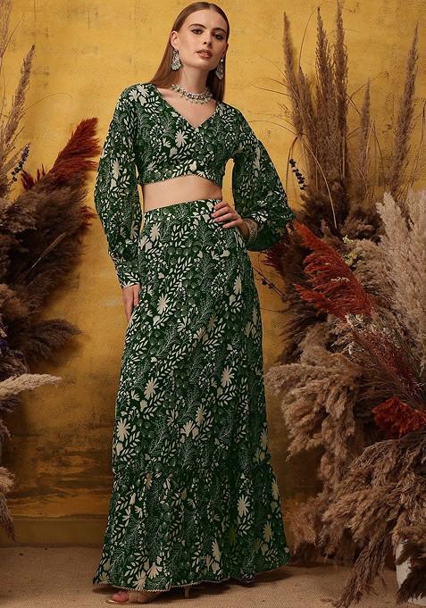Green Printed Poly Blend Co Ord Set