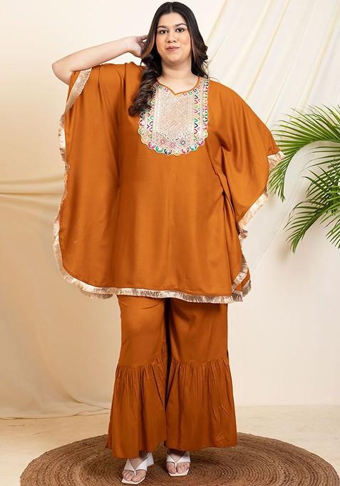 Tan Brown Printed Poly Blend Co Ord Set