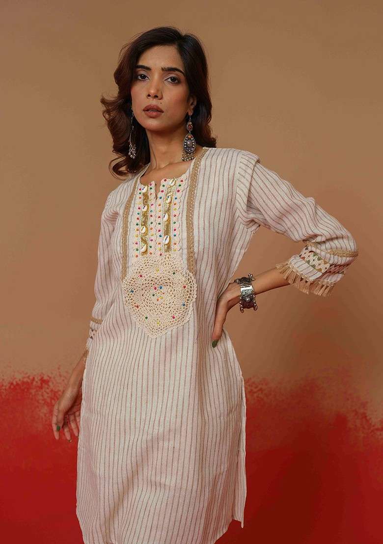 Off White Printed Poly Blend Co Ord Set - Indya