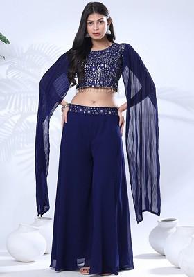 Blue Printed Poly Blend Co Ord Set