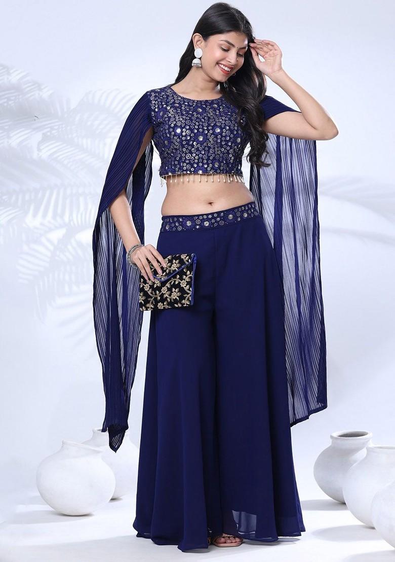 Blue Printed Poly Blend Co Ord Set - Indya