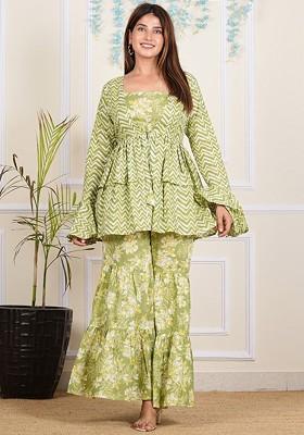 Green Printed Cotton Co Ord Set
