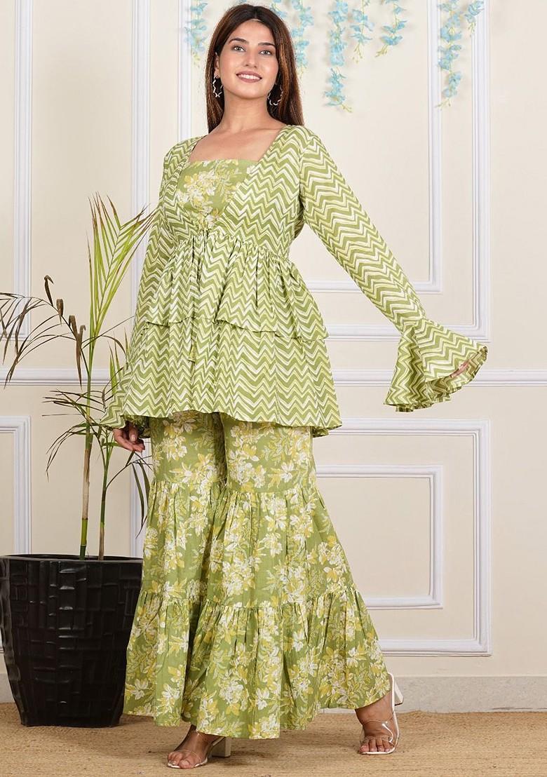 Green Printed Cotton Co Ord Set - Indya