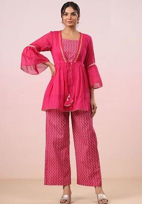 Pink Printed Poly Blend Co Ord Set