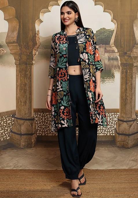 Navy Blue Printed Poly Blend Co Ord Set