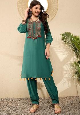 Teal Blue Printed Poly Blend Co Ord Set