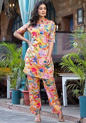 Yellow Printed Poly Blend Co Ord Set