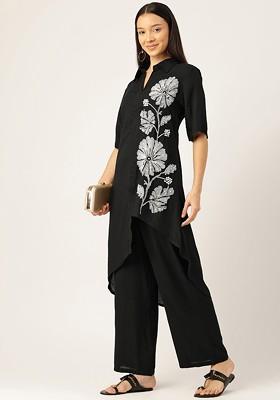 Black Printed Poly Blend Co Ord Set