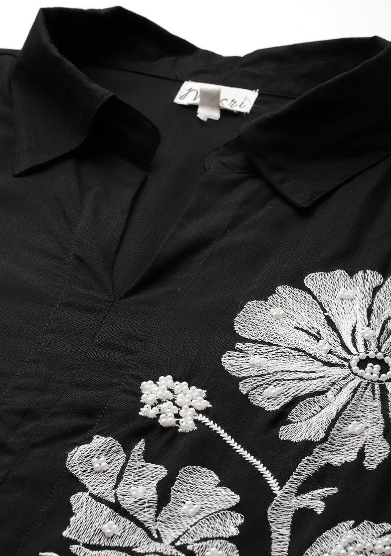 Black Printed Poly Blend Co Ord Set - Indya