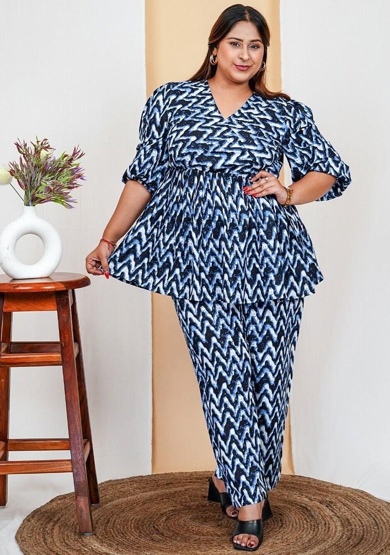 Blue Printed Cotton Co Ord Set - Indya