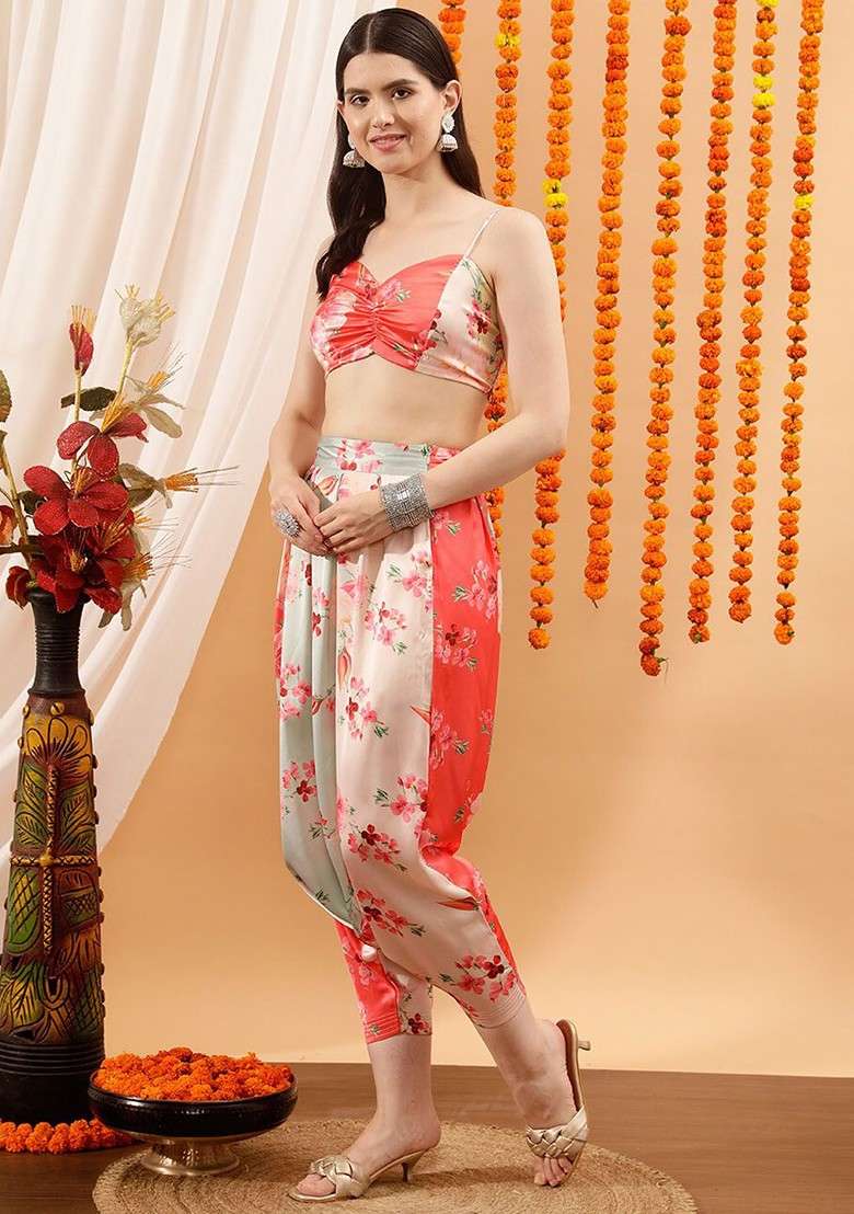 Pink Printed Poly Blend Co Ord Set - Indya