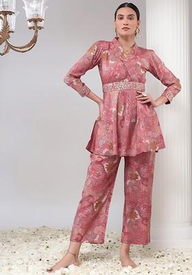Pink Printed Poly Blend Co Ord Set
