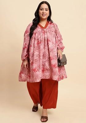 Pink Printed Poly Blend Co Ord Set