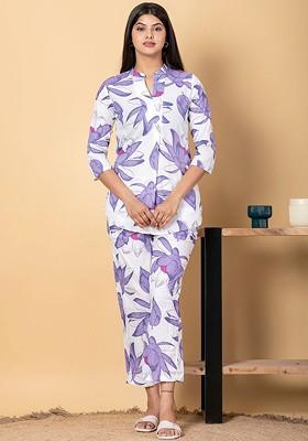 Purple Printed Cotton Co Ord Set