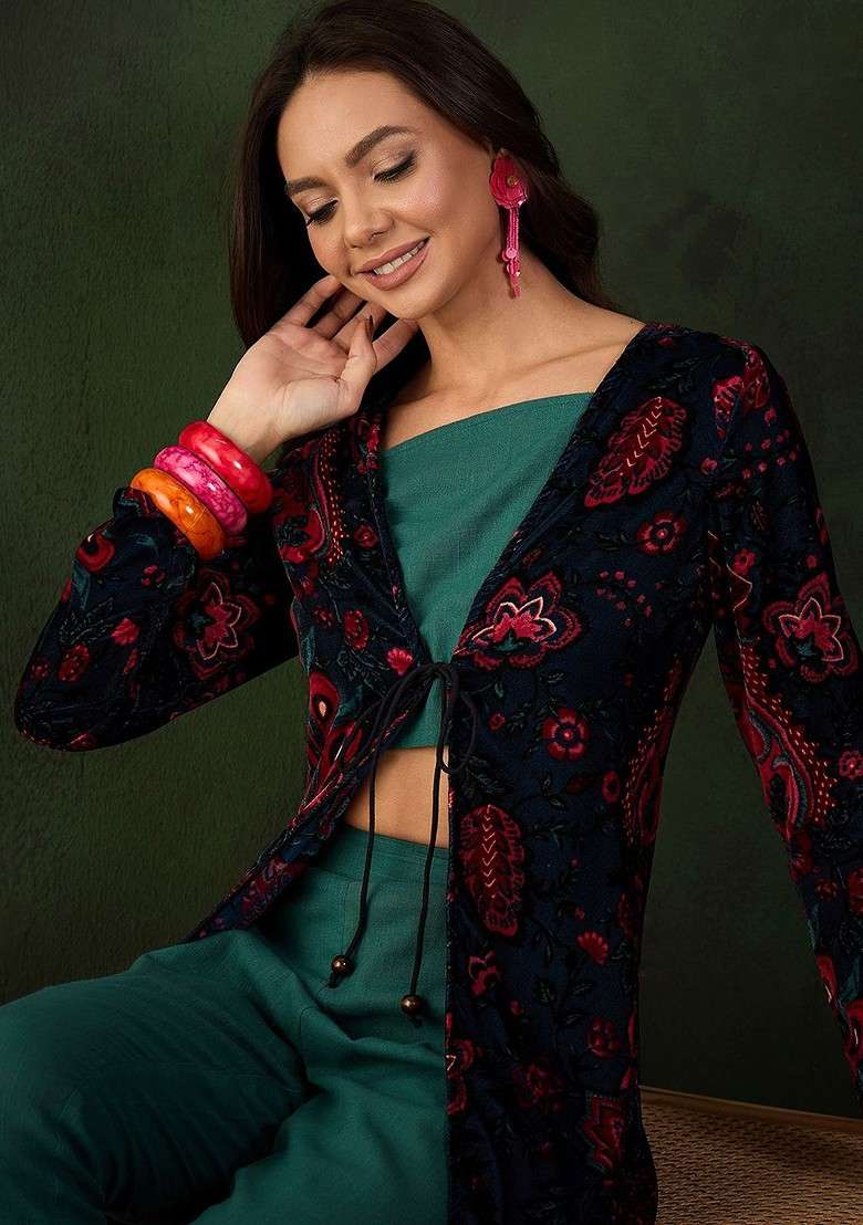 Green Printed Poly Blend Co Ord Set - Indya
