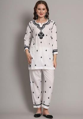 White Printed Poly Blend Co Ord Set