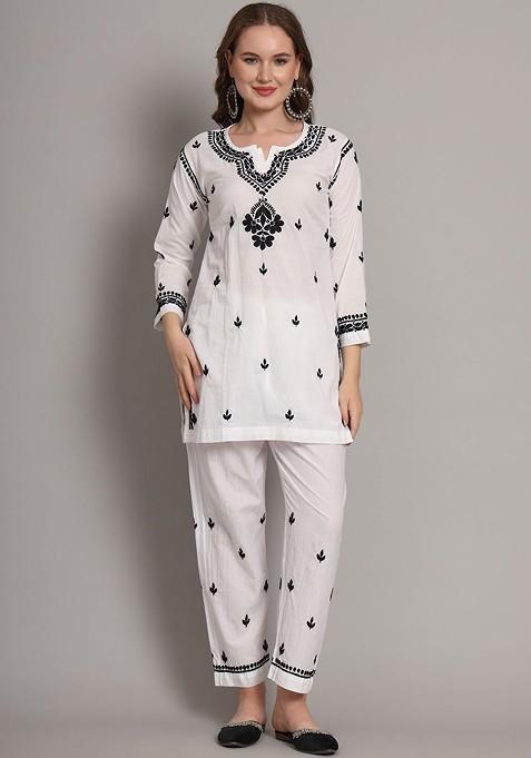 White Printed Poly Blend Co Ord Set