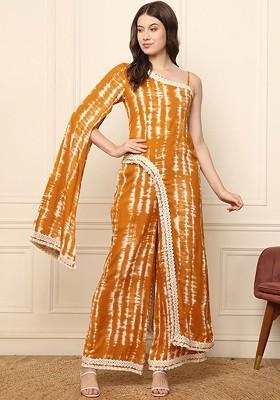 Mustard Yellow Printed Poly Blend Co Ord Set