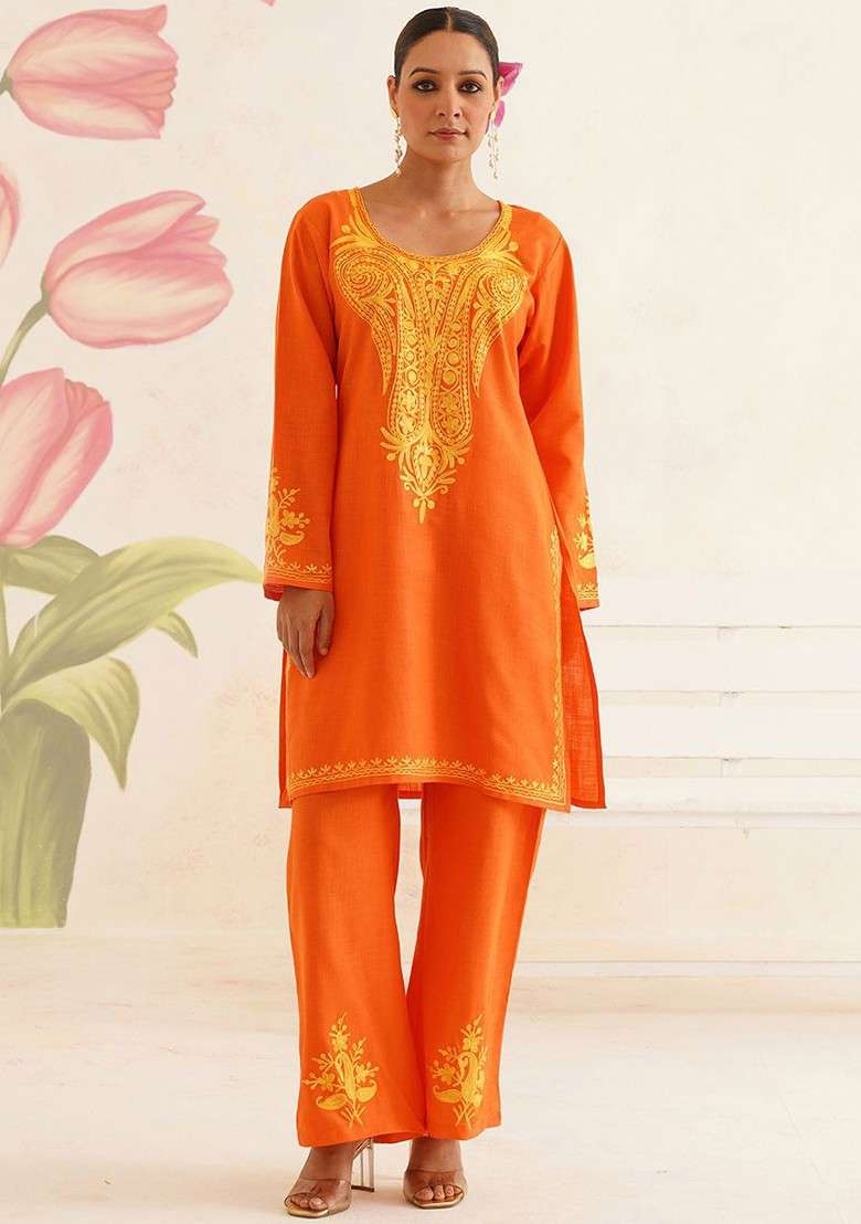 Orange Printed Cotton Co Ord Set - Indya