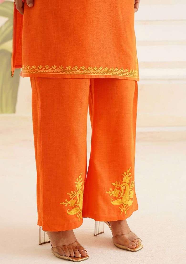 Orange Printed Cotton Co Ord Set - Indya