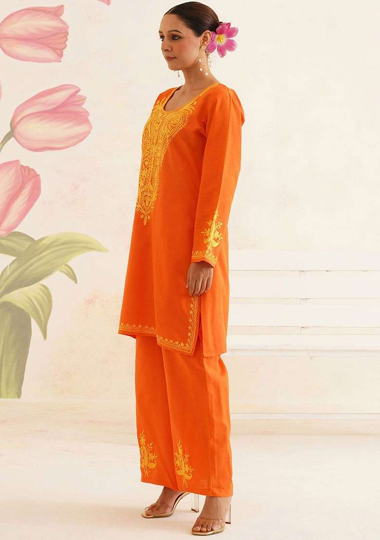 Orange Printed Cotton Co Ord Set - Indya