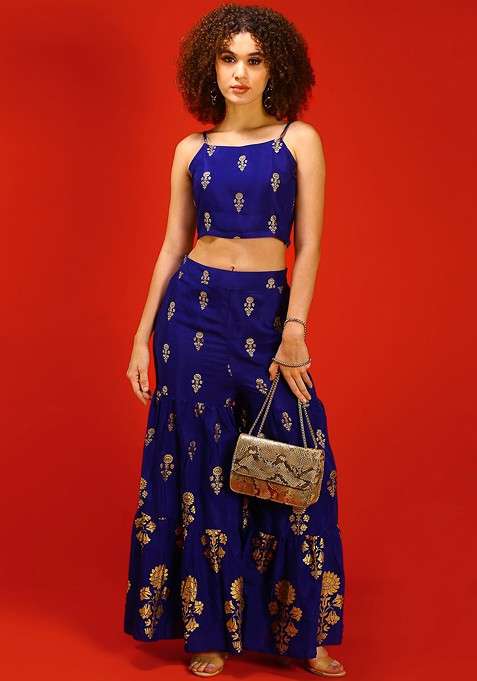 Blue Printed Poly Blend Co Ord Set