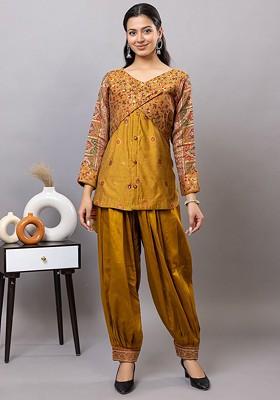 Mustard Yellow Printed Poly Blend Co Ord Set