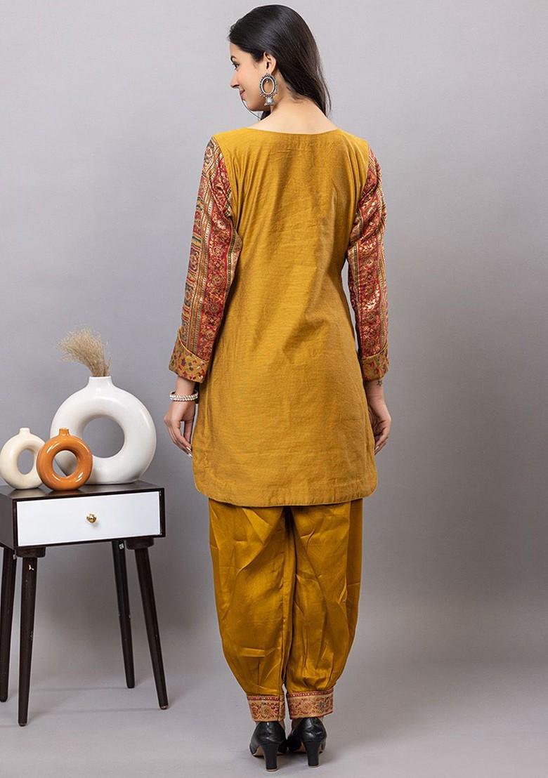 Mustard Yellow Printed Poly Blend Co Ord Set - Indya