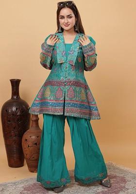 Green Printed Poly Blend Co Ord Set