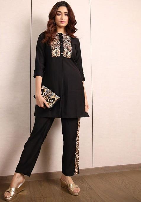 Black Printed Poly Blend Co Ord Set