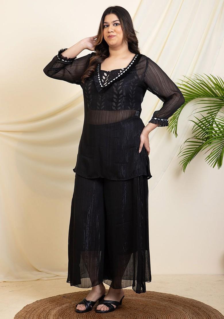 Black Printed Poly Blend Co Ord Set - Indya