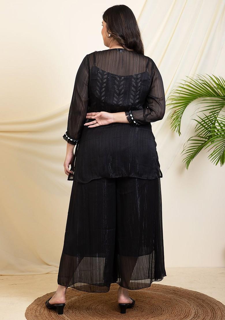 Black Printed Poly Blend Co Ord Set - Indya