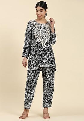 Black Printed Cotton Co Ord Set