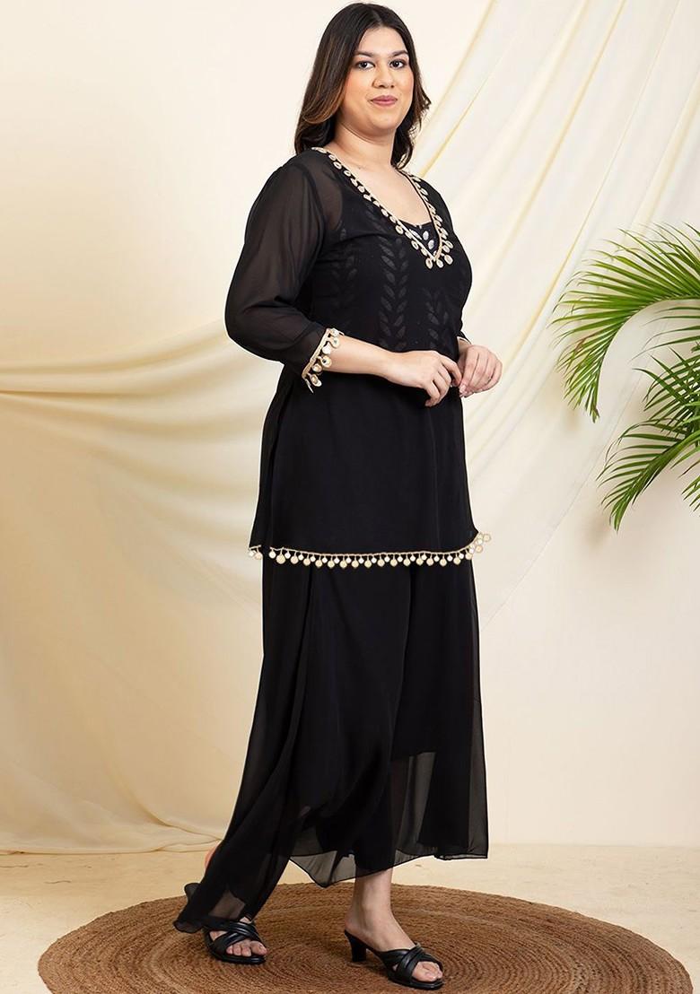 Black Printed Poly Blend Co Ord Set - Indya