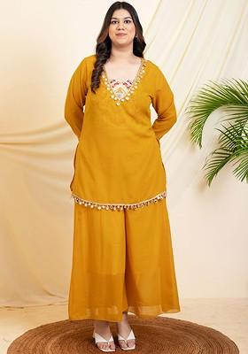 Mustard Yellow Printed Poly Blend Co Ord Set