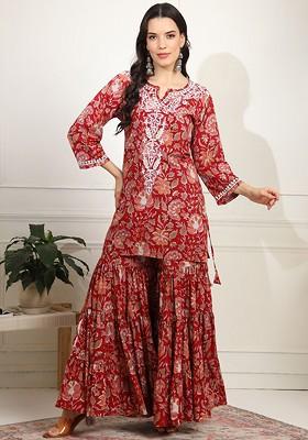 Red Printed Cotton Co Ord Set
