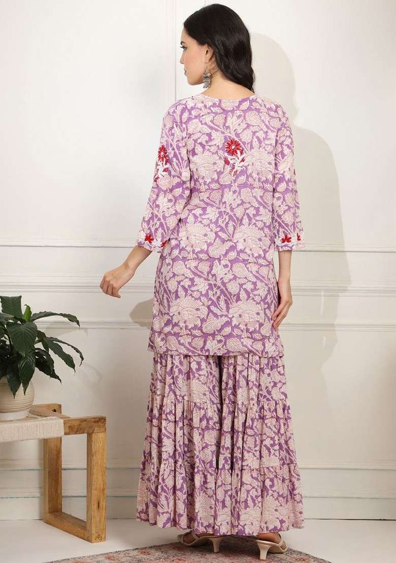 Lavender Printed Cotton Co Ord Set - Indya