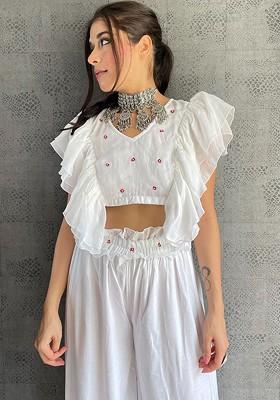 White Printed Poly Blend Co Ord Set